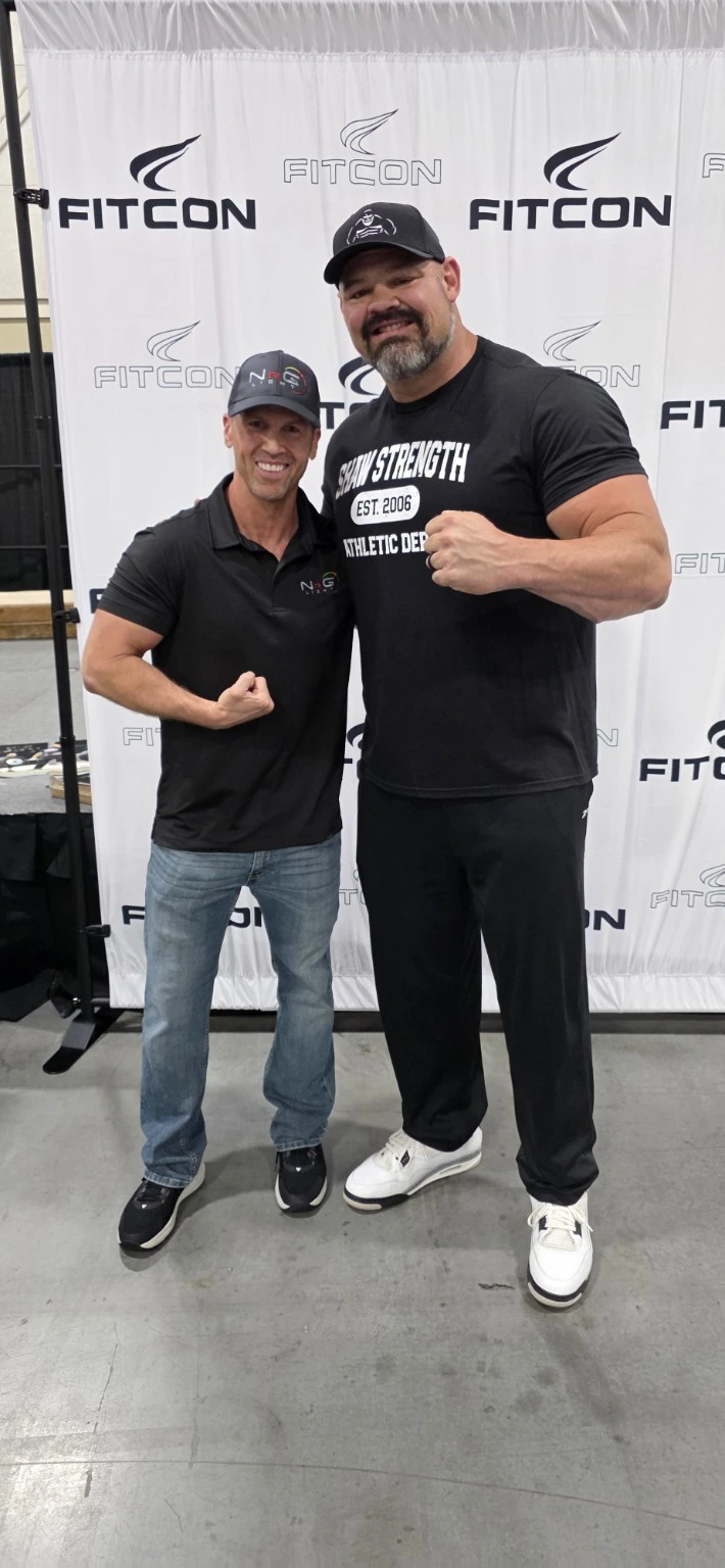 Allen Evans with Brian Shaw at Utah FitCon