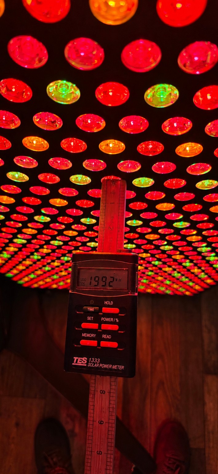 TES-1333 solar meter measuring NrG Phoenix irradiance at 3 inches and displaying 1992 watts per square meter